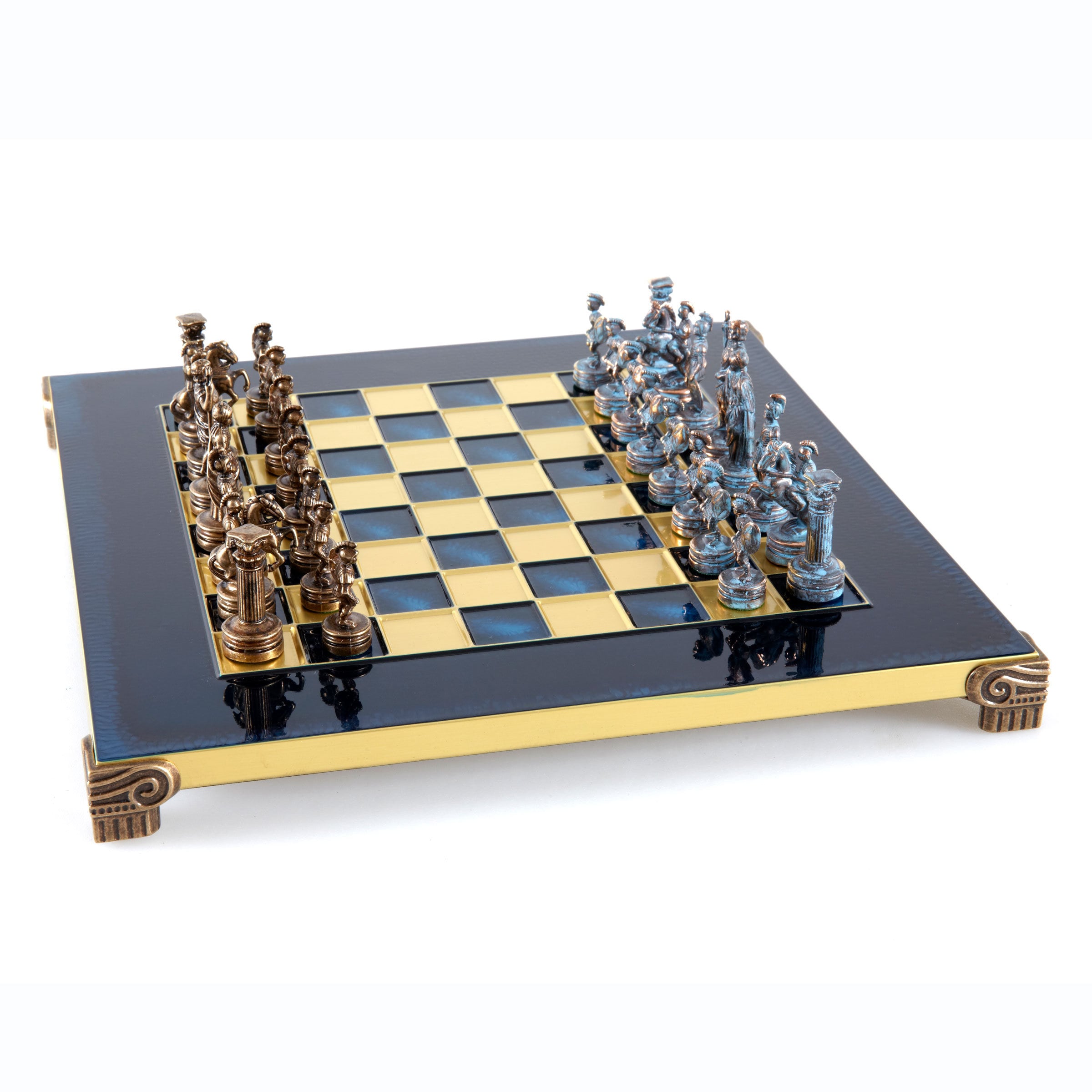 Manopoulos Greek Roman Army Chess Set Blue&Copper with Blue oxidized Board 
