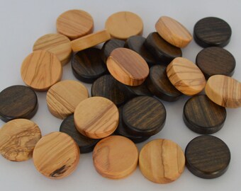 30 Olive wood Backgammon Checkers Chips 1.4 inches High Quality