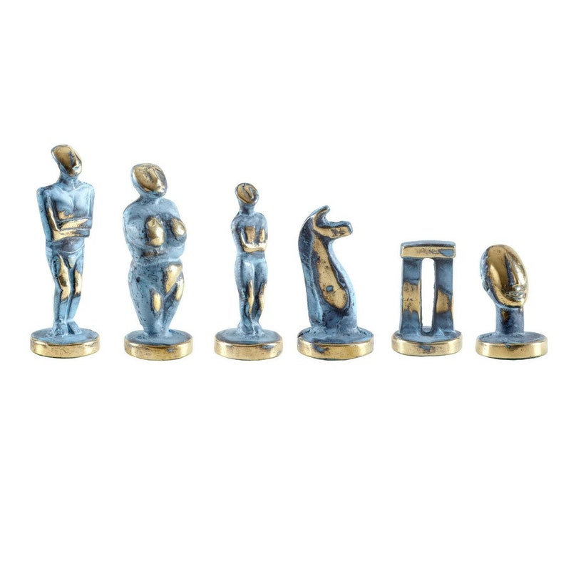 Cycladic Art Chess Set Bronze Material Blue oxidized chess Board image 2