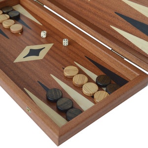 Traditional 15&quot; Mahogany Backgammon Set - Olive Checkers
