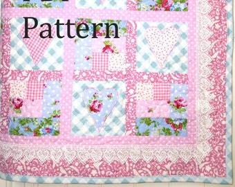 Heart Baby Quilt Pattern, Baby girl quilt pattern, farmhouse quilt pattern, patchwork quilt pattern, baby quilt pattern