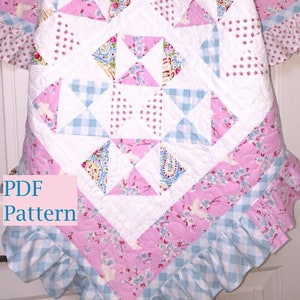 Ruffle Baby Quilt Pattern, baby girl quilt pattern, tumbling hourglass quilt pattern,  sewing pattern, pdf quilt pattern