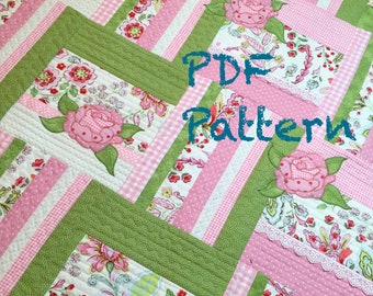 Roses Quilt Pattern, baby quilt Pattern, Quilt Pattern PDF, Cottage Chic lap Quilt Pattern, sofa throw quilt pattern