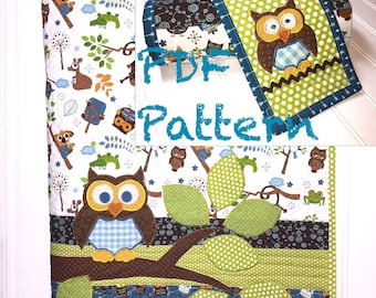 Owl Baby Quilt Pattern, Baby Changing Pad Pattern, INSTANT Download PDF pattern, baby boy quilt pattern