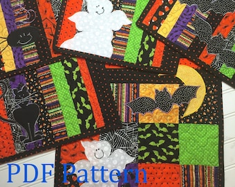 Halloween table runner pattern, quilt pattern, quilt mug rug pattern, pdf quilt pattern, fall quilt pattern, sewing pattern, tutorial