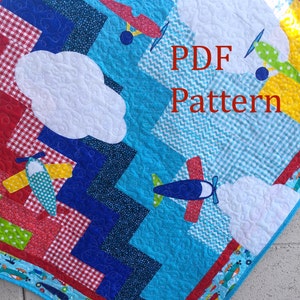 Airplane Baby Quilt Pattern, stair step Quilt Pattern, Baby boy quilt pattern, pdf pattern, Airplane applique pattern, quilt pattern baby image 1