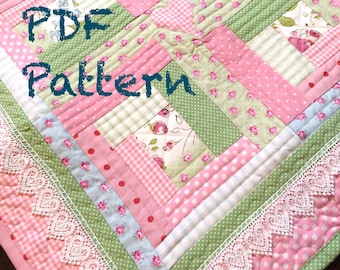 Log Cabin Baby Quilt Pattern - Modern Baby Girl Quilt Pattern, Farmhouse Baby Quilt Pattern, Baby Quilt Pattern, PDF Pattern - Quilt