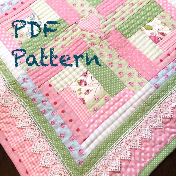 Chic Log Cabin Quilt Pattern, Baby Girl Quilt Pattern, Modern Baby Quilt Pattern, Baby Quilt Pattern, INSTANT Download PDF Quilt Pattern