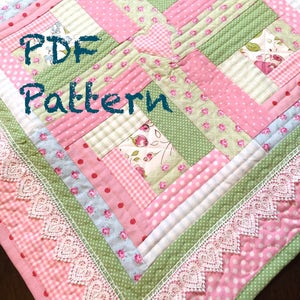 Log Cabin Baby Quilt Pattern - Modern Baby Girl Quilt Pattern, Farmhouse Baby Quilt Pattern, Baby Quilt Pattern, PDF Pattern - Quilt