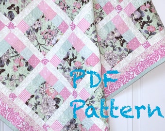 Modern Quilt Pattern, Baby Quilt Pattern, Lap Quilt Pattern, 2 sizes, Baby Girl Quilt Pattern, Sewing Pattern, Quilt PDF Pattern