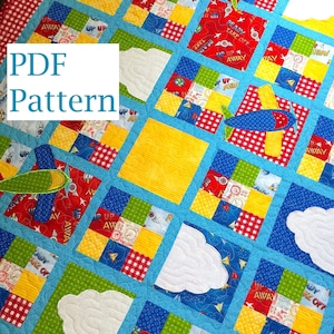 Airplane Baby Quilt Pattern, Patchwork Quilt Pattern, Baby boy quilt pattern, pdf pattern, Airplane applique pattern, quilt pattern baby