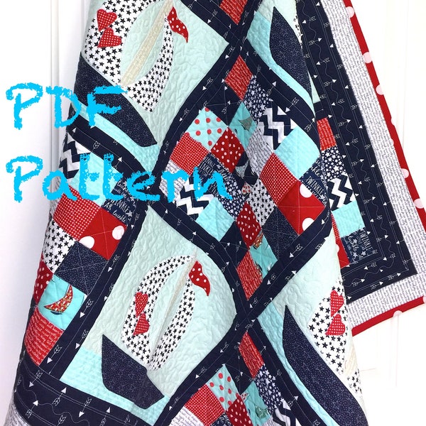 Sailboat Baby Quilt Pattern, Quilt Pattern, Nautical baby Quilt Pattern, Baby Boy blanket pattern, Quilt Pattern PDF