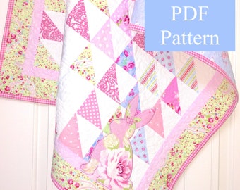 Bunny Baby Quilt Pattern, Quilt Pattern with bunny, Farmhouse baby quilt, Baby blanket pattern, sewing pattern, Instant Download PDF Pattern