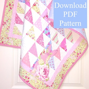 Bunny Baby Quilt Pattern, Quilt Pattern with bunny, Farmhouse baby quilt, Baby blanket pattern, sewing pattern, Instant Download PDF Pattern