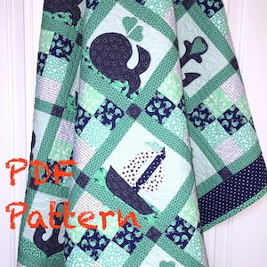 Nautical Baby Quilt Pattern, Sailboat baby boy Quilt Pattern, Whales Quilt Pattern, Quilt Pattern, baby boy blanket Pattern, PDF Pattern