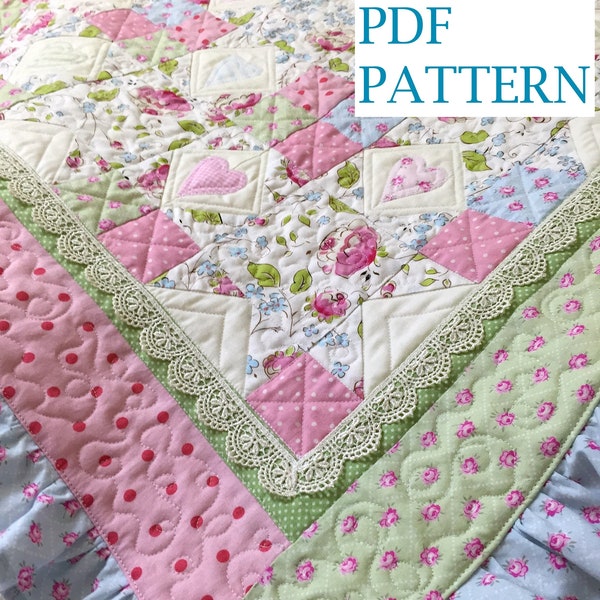 Ruffle Baby Quilt Pattern, Lace Quilt pattern, baby blanket pattern, baby girl quilt pattern, lace baby quilt pattern, pdf quilt pattern