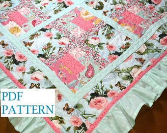 Ruffle Baby Girl Quilt Pattern, Ruffle Quilt Pattern, Baby Girl quilt pattern, French Country Flair Quilt PDF Pattern