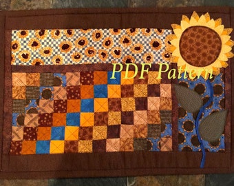 Sunflower Quilt Placemat PATTERN - Flower Scrap Quilt Pattern, Patchwork Quilt Placemat Pattern, PDF Pattern, Quilt Pattern Placemat