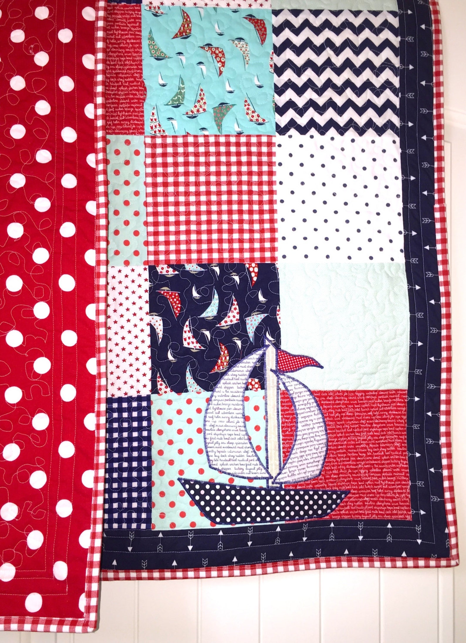 Baby Quilt Sailboat Baby boy Quilt Nautical Baby quilt Etsy