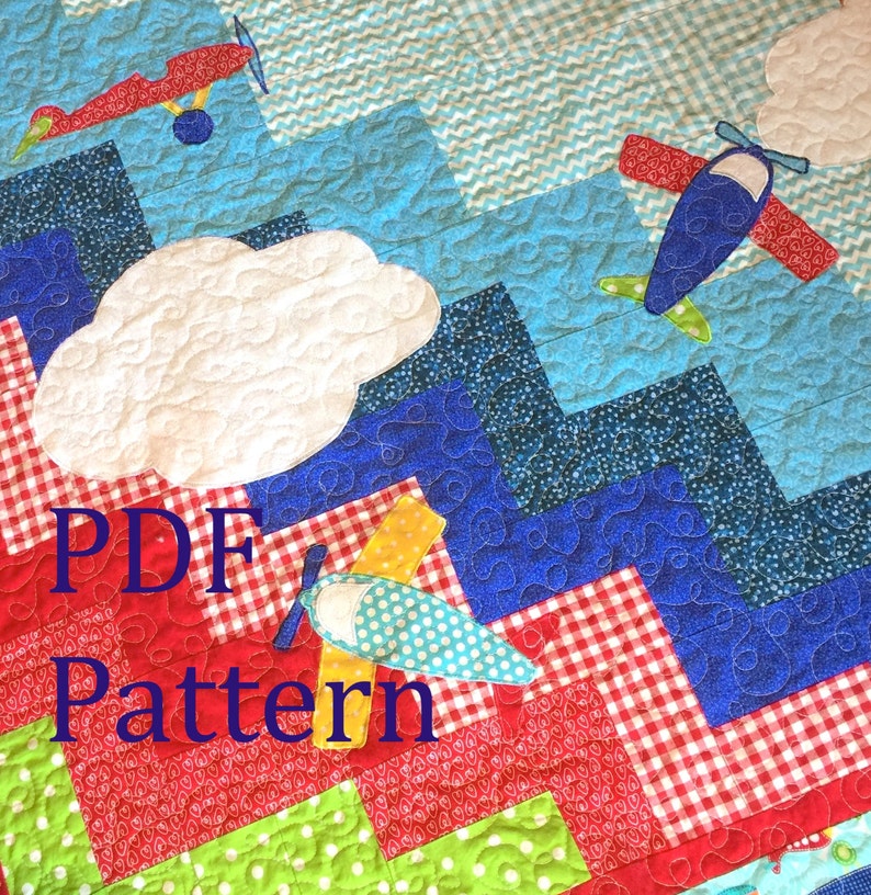 Airplane Baby Quilt Pattern, stair step Quilt Pattern, Baby boy quilt pattern, pdf pattern, Airplane applique pattern, quilt pattern baby image 3