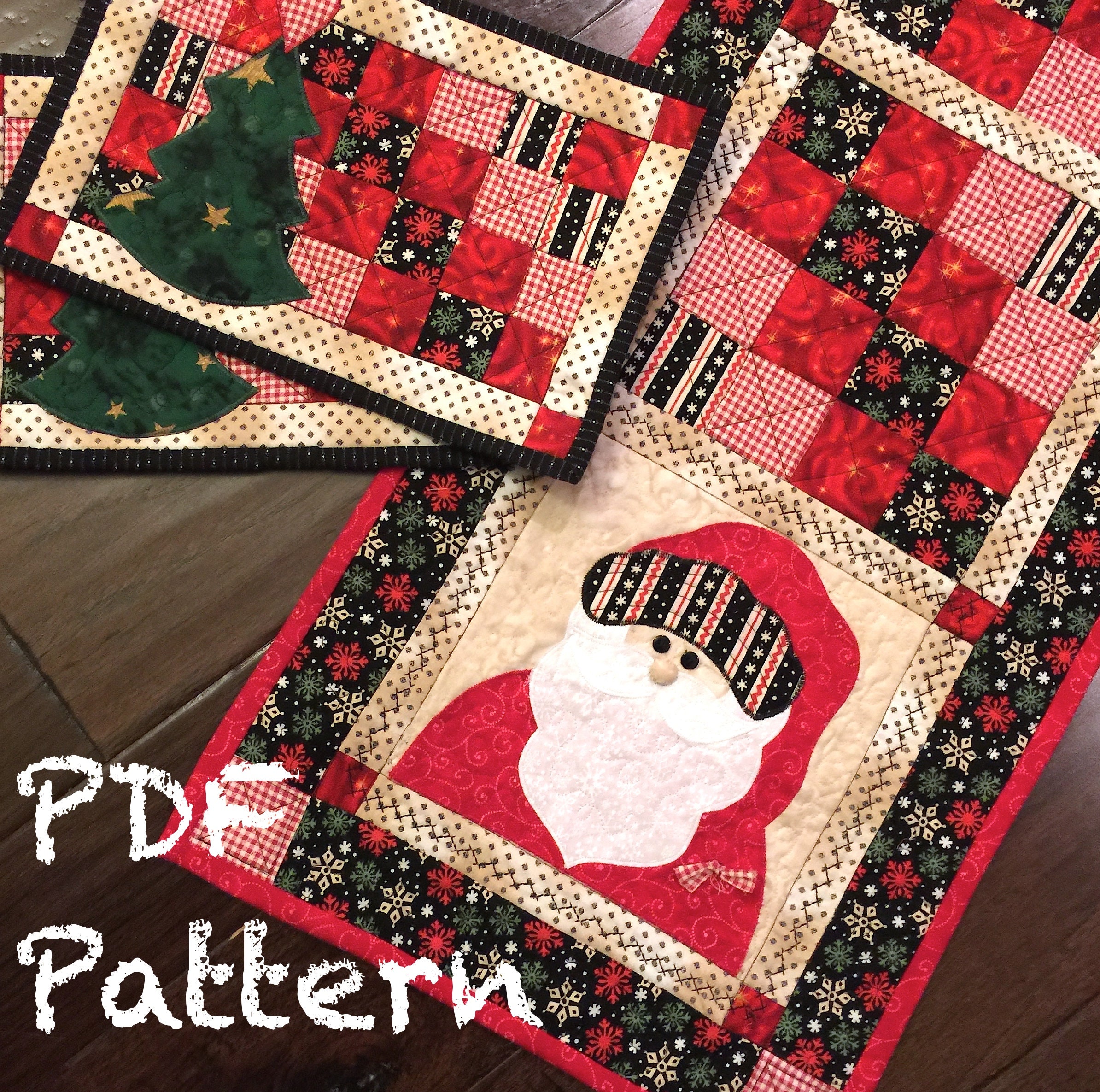 Santa Quilt Pattern, Christmas Table Runner Pattern, Mug Rug Pattern ...