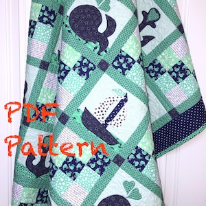 Sailboat Quilt Pattern, Whales baby Quilt Pattern, Nautical baby boy Quilt Pattern, lap quilt pattern, baby blanket Pattern, sewing pattern image 10