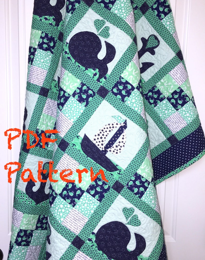 Sailboat Quilt Pattern, Whales baby Quilt Pattern, Nautical baby boy Quilt Pattern, lap quilt pattern, baby blanket Pattern, sewing pattern image 10