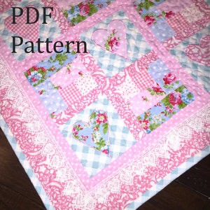 Heart Baby Quilt Pattern, Baby girl quilt pattern, farmhouse quilt pattern, patchwork quilt pattern, baby quilt pattern image 2