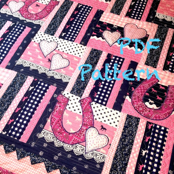 Western Baby Quilt Pattern, Cowgirl quilt pattern, Baby girl quilt pattern, Baby Quilt PDF PATTERN, Horseshoe Quilt Pattern,