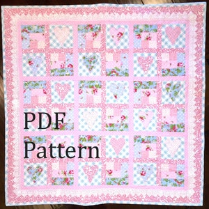 Heart Baby Quilt Pattern, Baby girl quilt pattern, farmhouse quilt pattern, patchwork quilt pattern, baby quilt pattern image 4