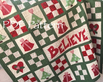 Christmas Quilt Pattern - Believe in  Santa Christmas Quilt Pattern, Santa Christmas Quilt PDF Pattern