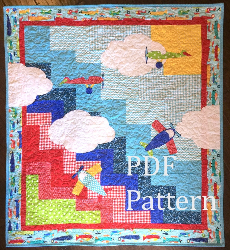 Airplane Baby Quilt Pattern, stair step Quilt Pattern, Baby boy quilt pattern, pdf pattern, Airplane applique pattern, quilt pattern baby image 2