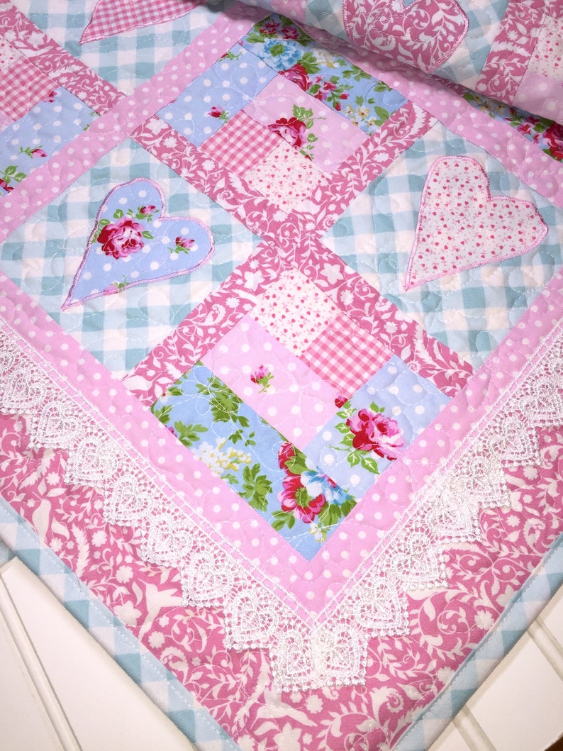 Heart Baby Quilt Pattern, Baby girl quilt pattern, farmhouse quilt pattern, patchwork quilt pattern, baby quilt pattern image 9