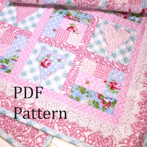 Heart Baby Quilt Pattern, Baby girl quilt pattern, farmhouse quilt pattern, patchwork quilt pattern, baby quilt pattern image 5
