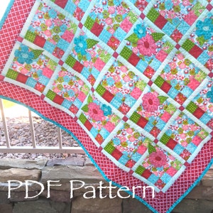 Flower Checked Quilt PATTERN - Baby Girl Quilt Pattern, INSTANT Download PDF Quilt Pattern, Modern Farmhouse Lap Quilt Pattern