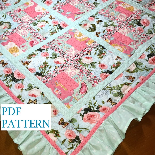Ruffle Baby Girl Quilt Pattern, Ruffle Quilt Pattern, Baby Girl quilt pattern, French Country Flair Quilt PDF Pattern