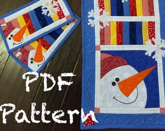 Snowman Quilt Pattern, Quilt Pattern, Quilted Table Runner Pattern with Mug Rug Bonus Pattern, Snowman Holiday Quilt Pattern, Quilt Pattern