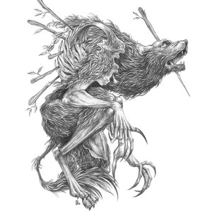Impresión de arte de edición limitada / Carta del Tarot / Dibujo de fantasía: Caballero de varitas, invertido