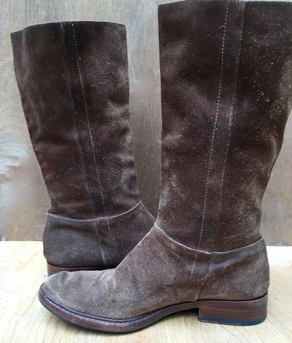 Vintage brown suede tall boots size 37 Vintage Tall Brown Leather Boots Boho