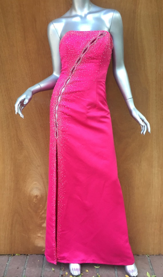 Vintage hot pink gown, rhinestones, diamond look,… - image 1