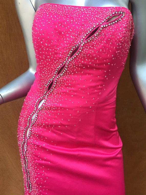 Vintage hot pink gown, rhinestones, diamond look,… - image 2