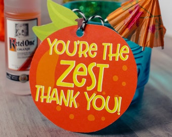 Orange You're The Zest Thank You Orange Shaped Printable Tag - Punny Farmer's Market Fruit Thank You Gift Tag