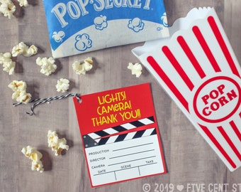 Lights, Camera, Thank You Movie Themed Thank You Clapboard Gift Tag - Printable DIY Write On Tag