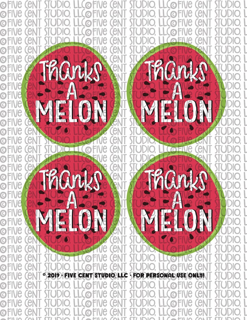 Thanks a Melon Thank You Watermelon Pun Fruit Printable Tag Teacher Appreciation Farmer/'s Market Birthday Punny Thank You Gift Tag