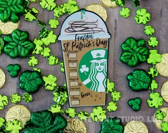 Frappe St. Patrick's Day Parody Logo Printable Happy Patty's Day Cup Shaped Tag / Card - DIY Printable