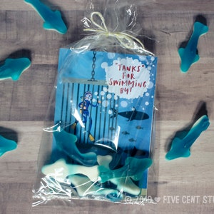 Shark Birthday Party Favor Tags - &quot;Tanks For Swimming By&quot; Diving Shark Cage - Printable Gift Tag