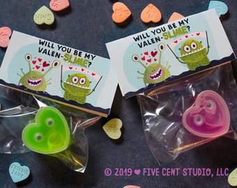 Will you be my Valen-Slime School Valentine's Day Slime Printable Treat Favor Bag Topper - Instant Download 4x4 inches