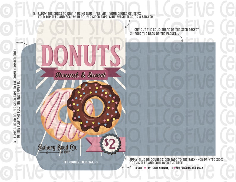 Donut Seeds Printable Vintage Style Seed Packets DIY Donut | Etsy