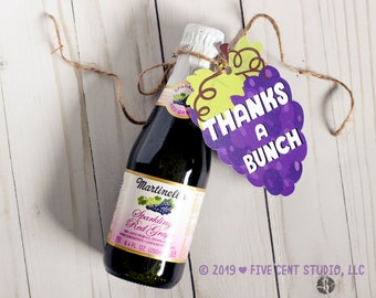 Thanks a Bunch Grape Shaped Printable Tag - Punny Farmer's Market Fruit Thank You Gift Tag