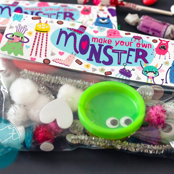 Girl's Happy, Candy & Cute Make Your Own Monster Printable Treat Favor Bag Topper - Instant Download 4.25x6.75
